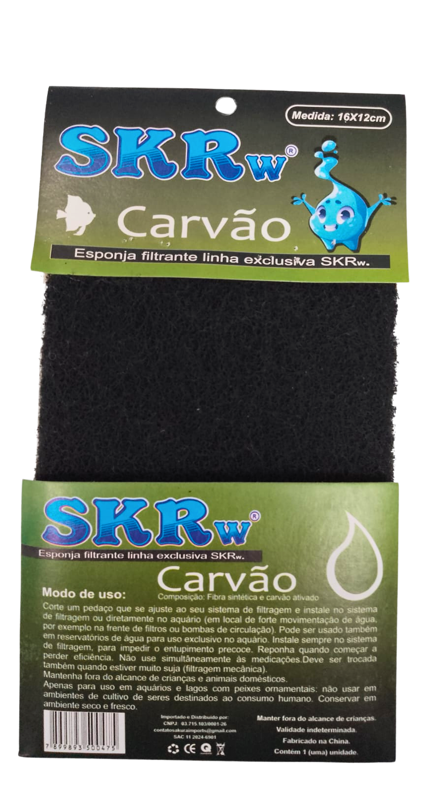 SKRw ESPONJA FILTRANTE CARVAO ATIVADO   16X12CM