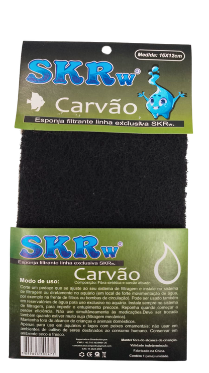 SKRw ESPONJA FILTRANTE CARVAO ATIVADO   16X12CM