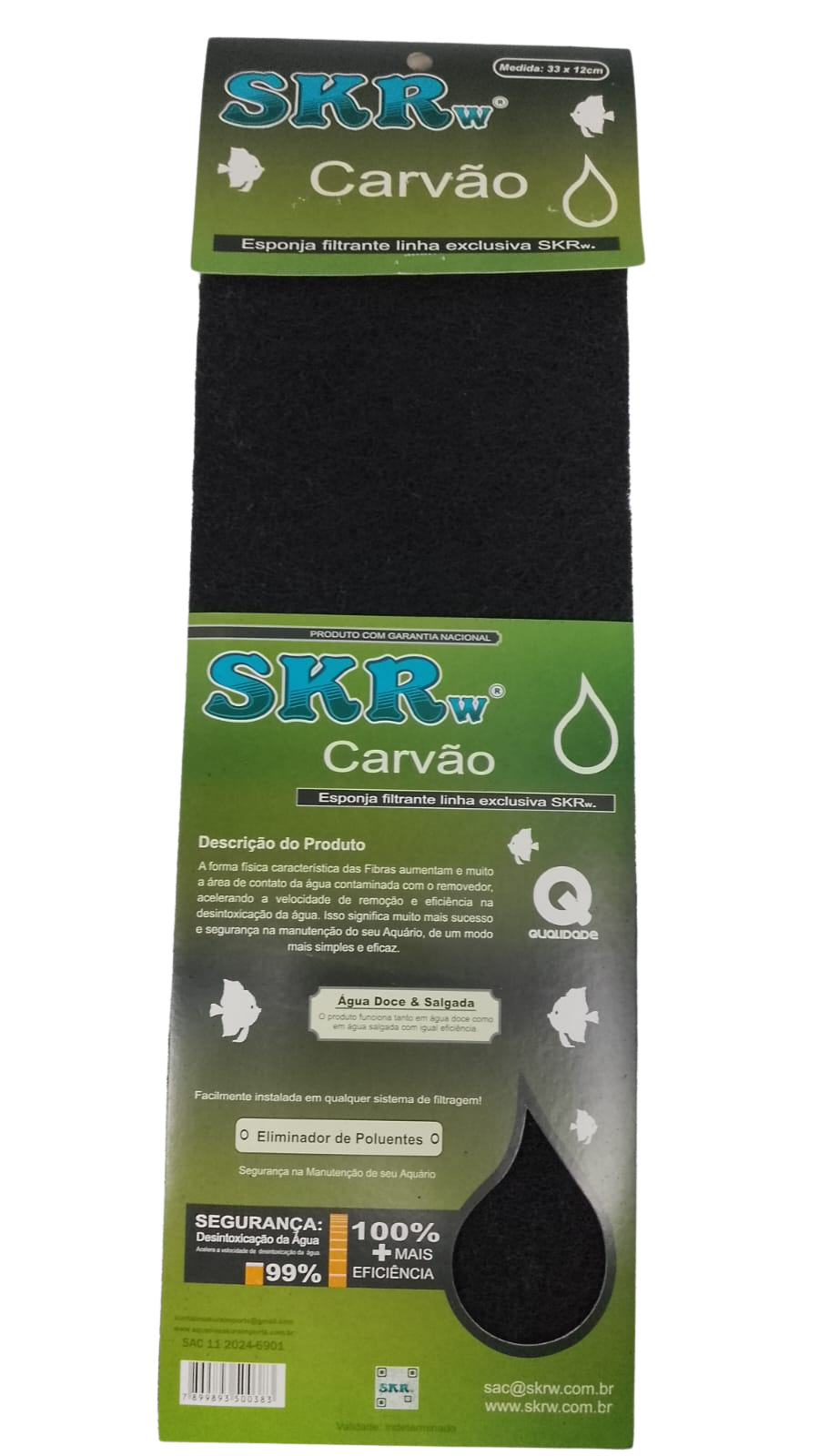 SKRw ESPONJA FILTRANTE CARVAO ATIVADO   33X12CM