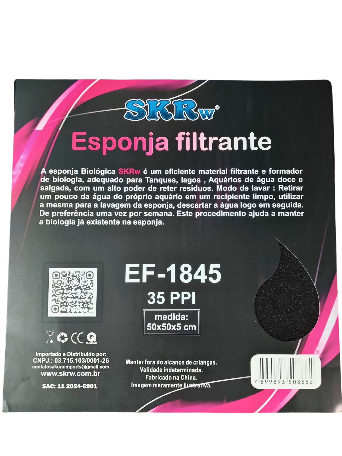 SKRw ESPONJA BIO.EF-1845 50X50X5CM PPI35 PRETA