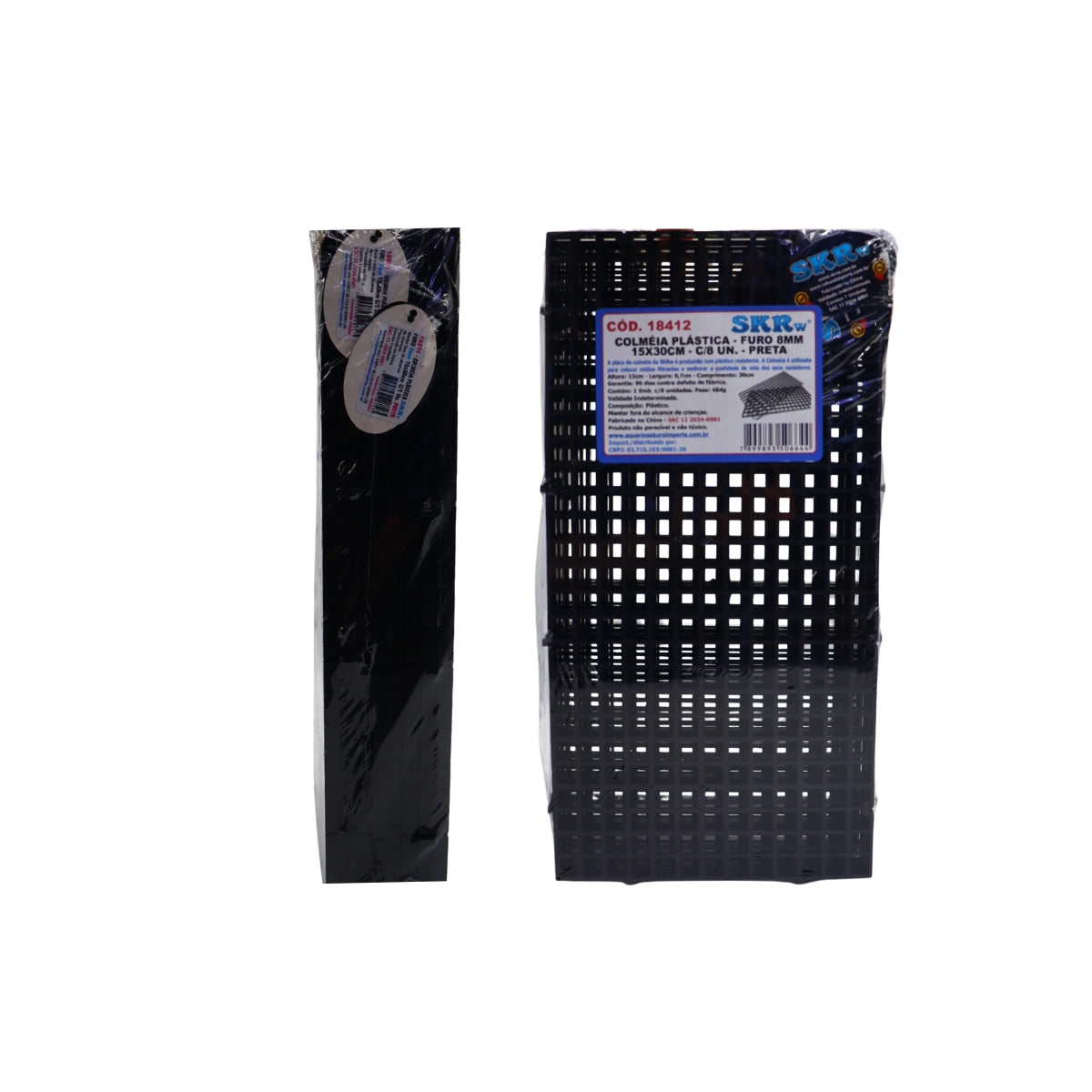 SKRw COLMEIA PLASTICA FURO 15MM 15X30CM C/ 8 PRETA